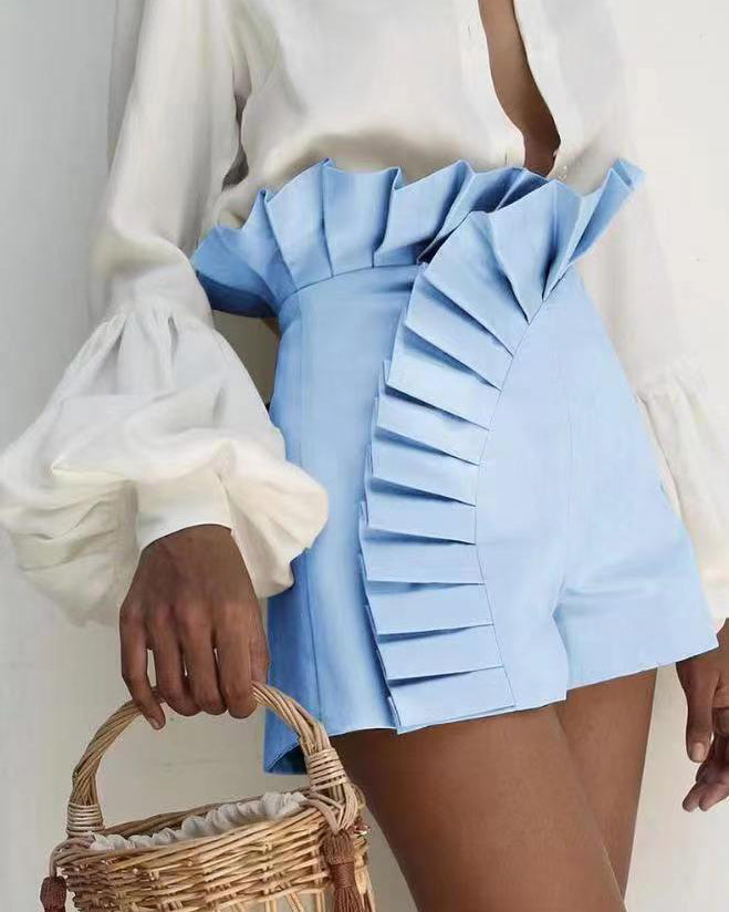 Asymmetric Pleated Zip Shorts