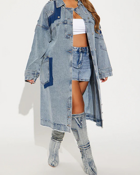 Long Loose Denim Trench Coat