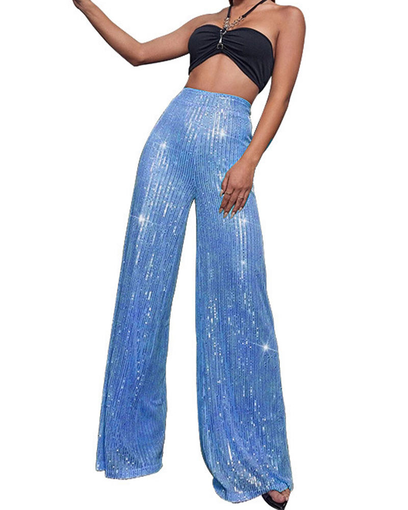 Sequin Baggy Wide-Leg Trousers