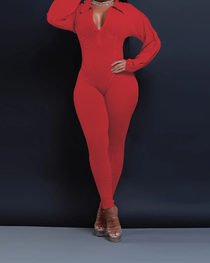 V Neck Slim Splicing Jumpsuit