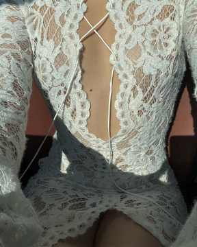 Knit Embroidered Long-Sleeved Dress