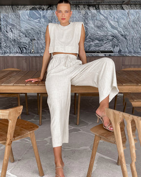 Utility Linen Two Piece Wide Leg Pants Set