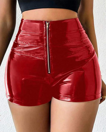 Elastische PU-Shorts mit hoher Taille