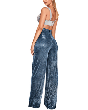 Silver High-Waisted Wide-Leg Slacks