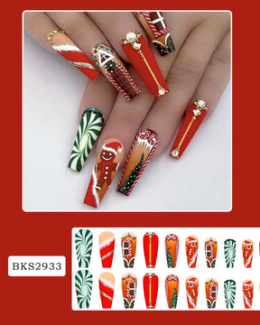 Christmas Manicure Long Wearable Nails