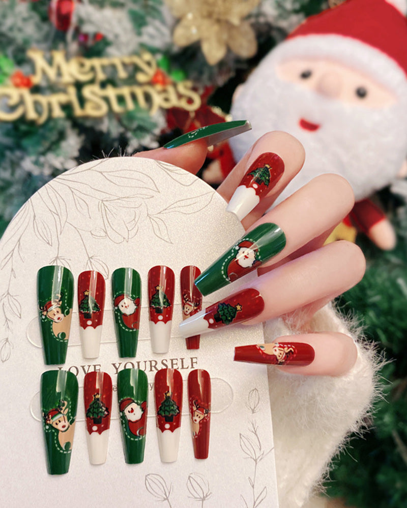 Abnehmbare Nagelkunst mit Weihnachtsschnee, Hirsch und Elch