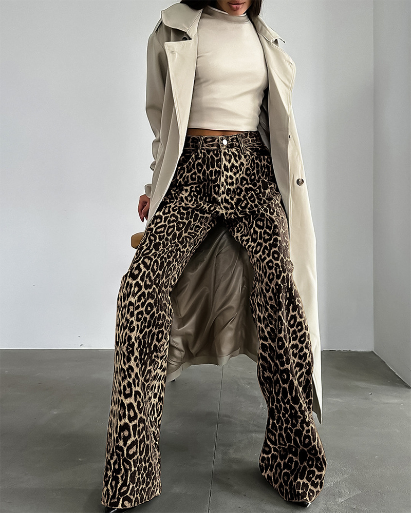 Casual Leopard Print Pants