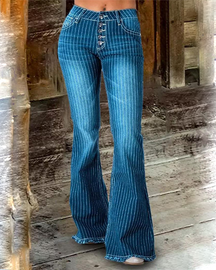 Mid-Rise Striped Flared Jeans