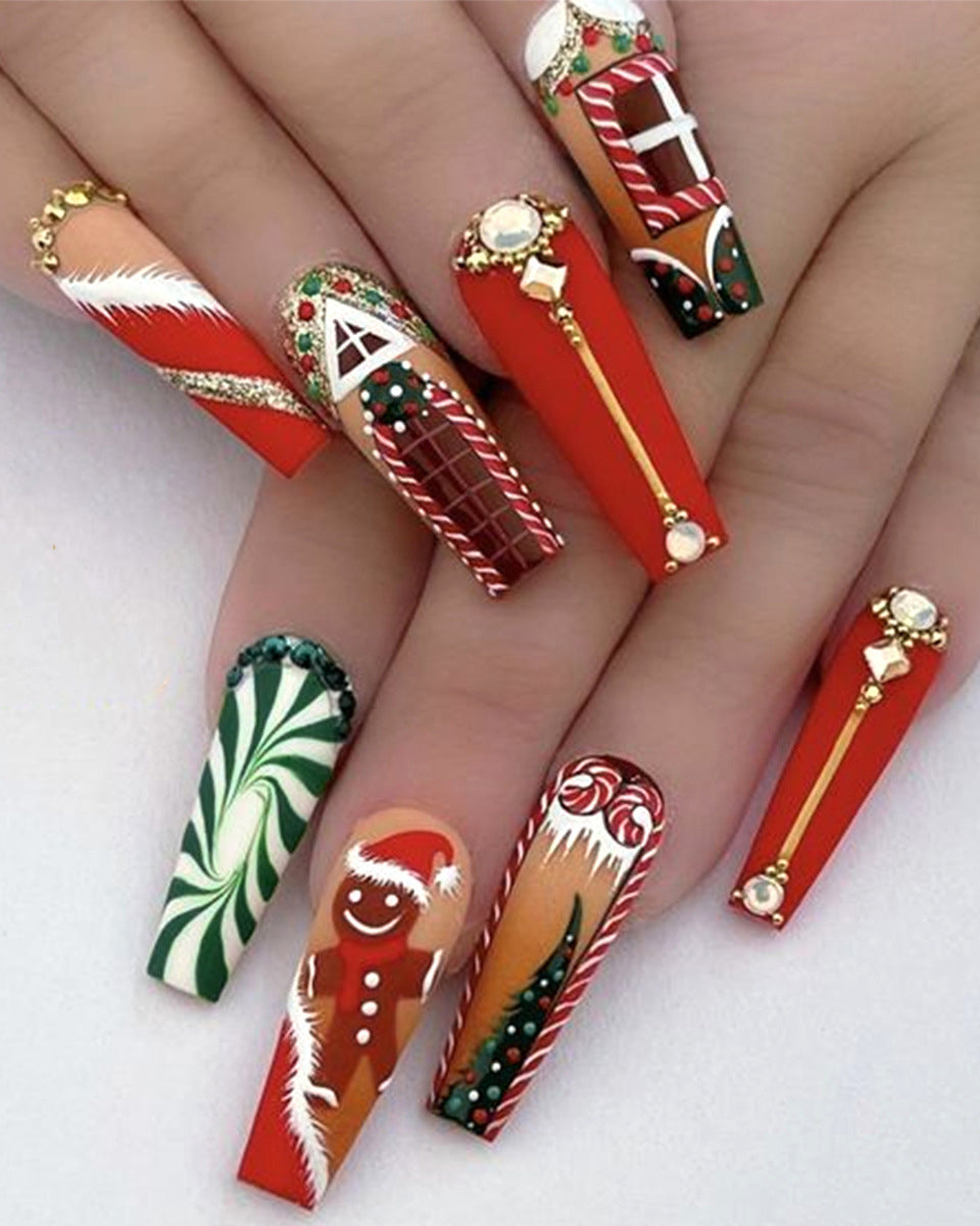 Christmas Manicure Long Wearable Nails