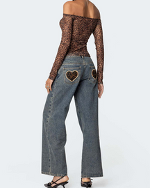 Low-Rise Jeans Love Leopard Print Pocket