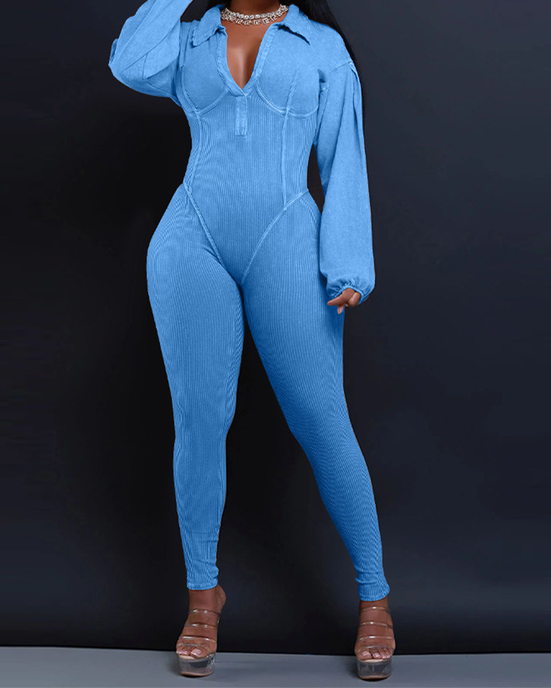 V Neck Slim Splicing Jumpsuit