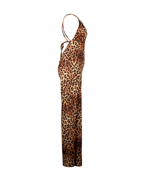 Leopard-Print Bare-Back Jumpsuits