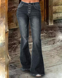 Mid-Rise Striped Flared Jeans