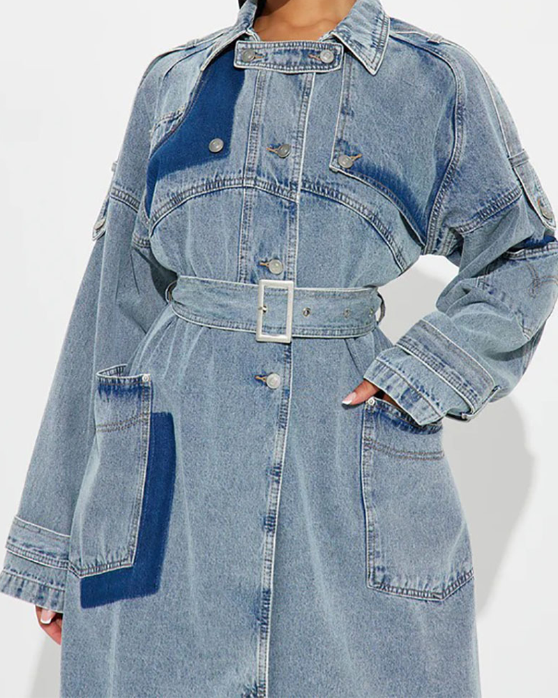 Long Loose Denim Trench Coat