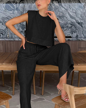 Utility Linen Two Piece Wide Leg Pants Set