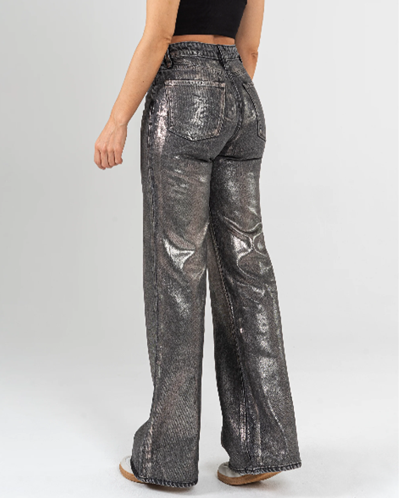 Metal Silver  Retro High-Waisted Straight-Leg Jeans (Pre-Sale)