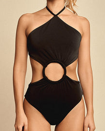 Solid Color Cutout Fashion One Piece Swimsuit