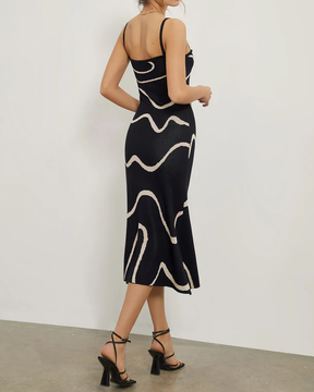 Wavy Print Strap Midi Dress