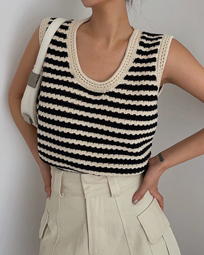 Classy Stripe Crochet Sweater Vest