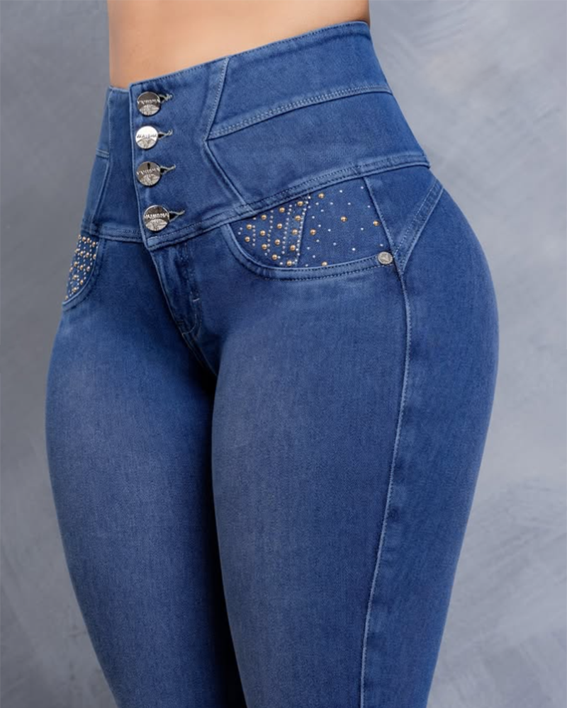 High-Waisted Elastic Slim Jeans (pre-sale)