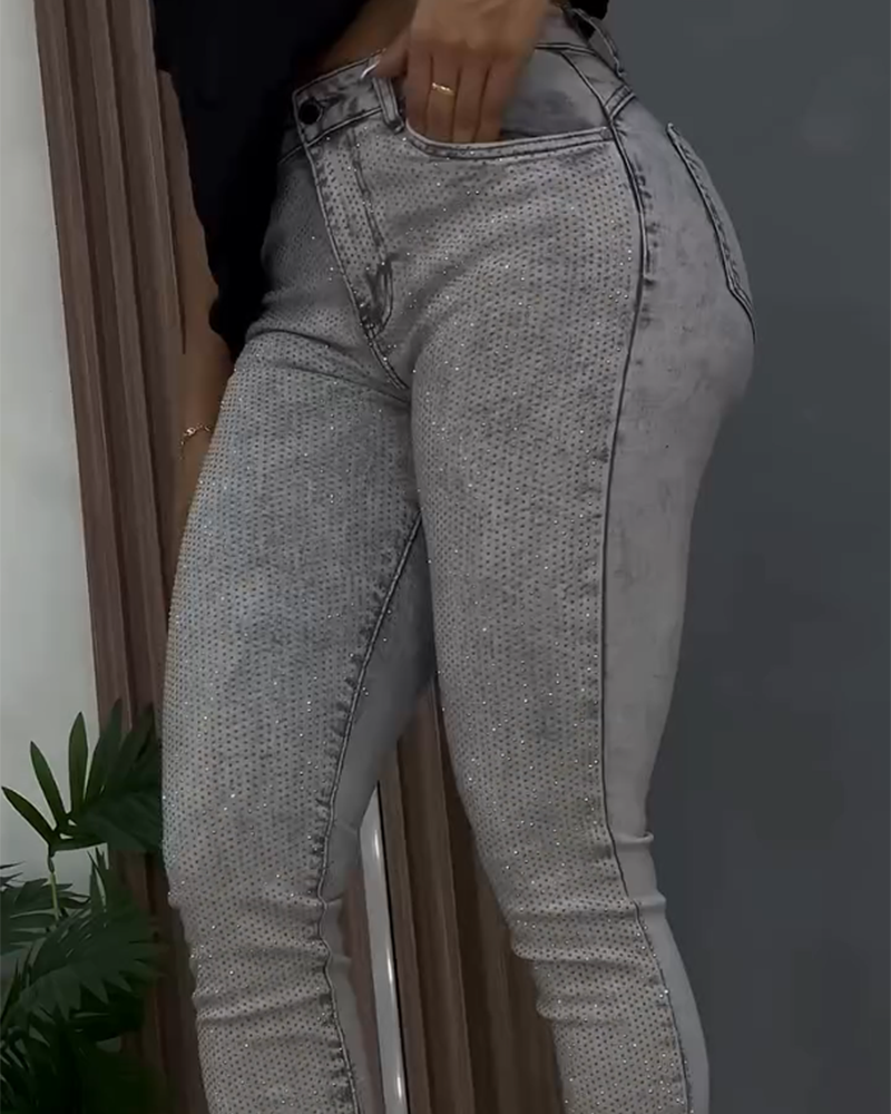 Diamond-Studded High-Waist Jeans (Pre-Sale)