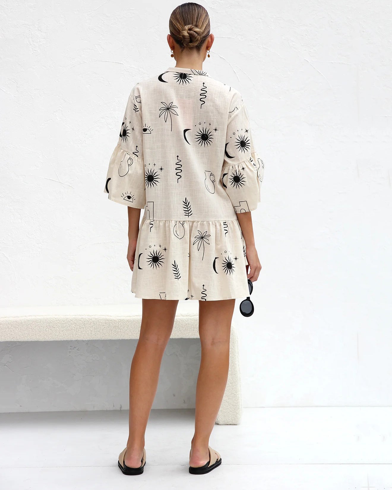 Bell Sleeve Loose Shirt Short Dress