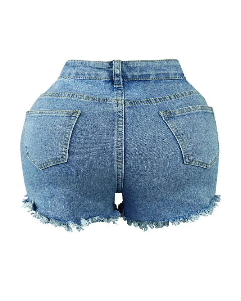 Pearl and Rhinestone Casual Denim Shorts