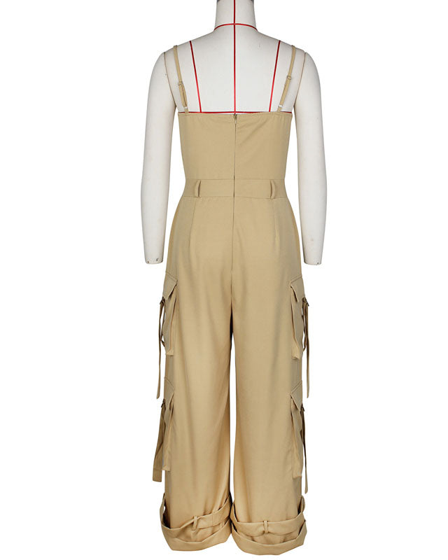 Cargo Pants Loose Wide Leg Suspender Jumpsuit