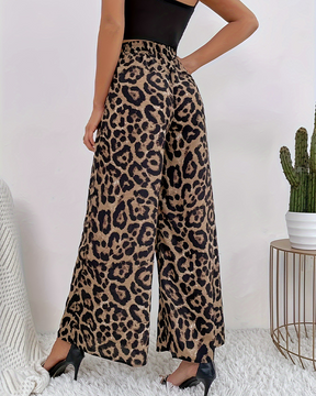 Leopard Print Casual Wide-Leg Trousers