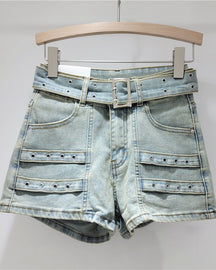 Lockere Retro-Stretch-Jeansshorts mit hoher Taille