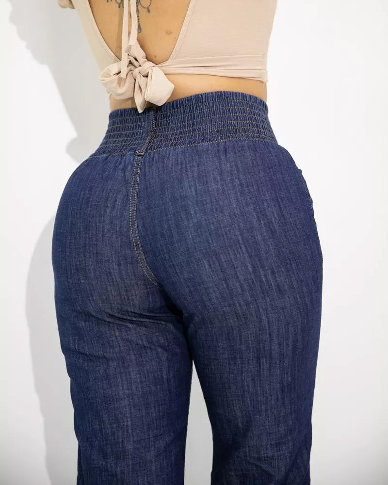 Jeans casuales de pierna recta con cinturilla elástica