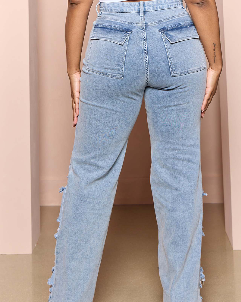 High-Waisted Wide-Legged Broken Jeans