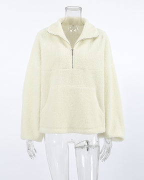 Knitted Casual Lambswool Small Stand Collar Plush Sweatshirt