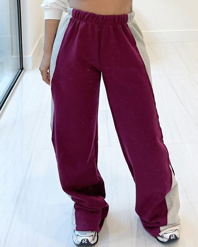 Contrast Color Straight-Leg Casual Track Pants