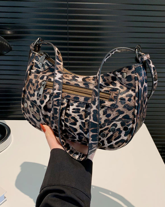 Vintage Leopard Print Shoulder Bag Handbag