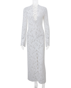 Knit Embroidered Long-Sleeved Dress