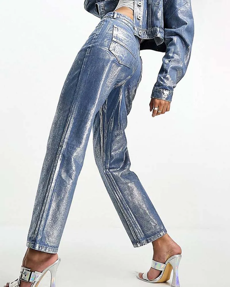 Loose Metal Jeans Women