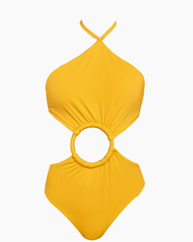 Solid Color Cutout Fashion One Piece Swimsuit