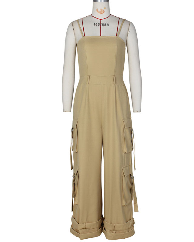 Cargohose Lockerer Jumpsuit mit weitem Bein und Hosenträgern