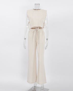 Utility Linen Two Piece Wide Leg Pants Set