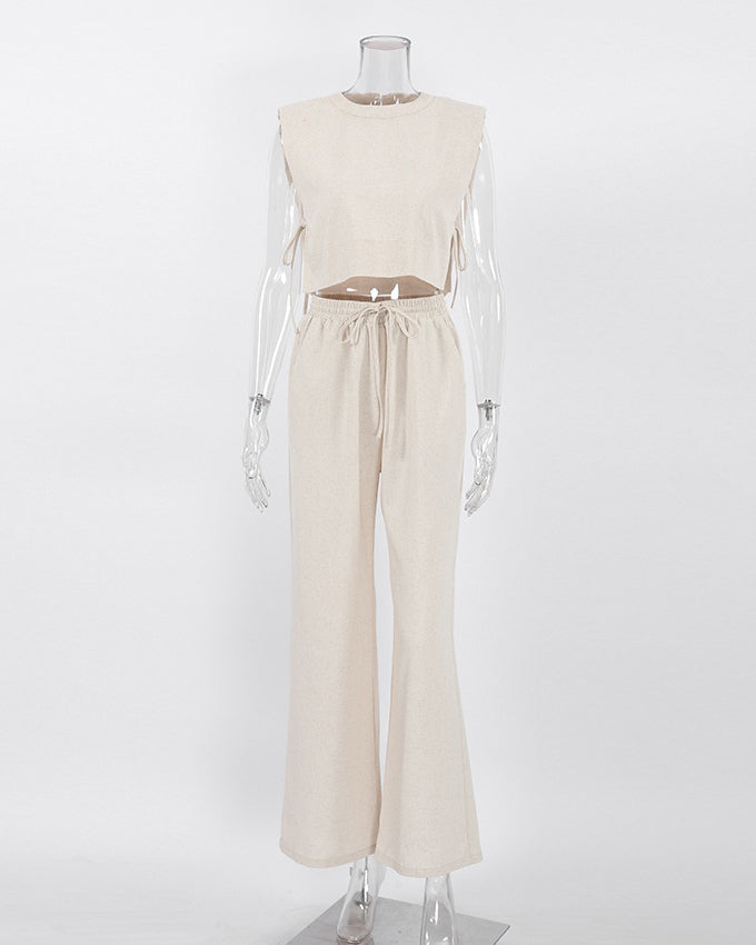 Utility Linen Two Piece Wide Leg Pants Set