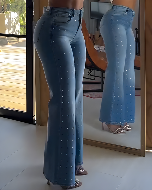 Rhinestone Loose Flared Jeans (Pre-Sale)