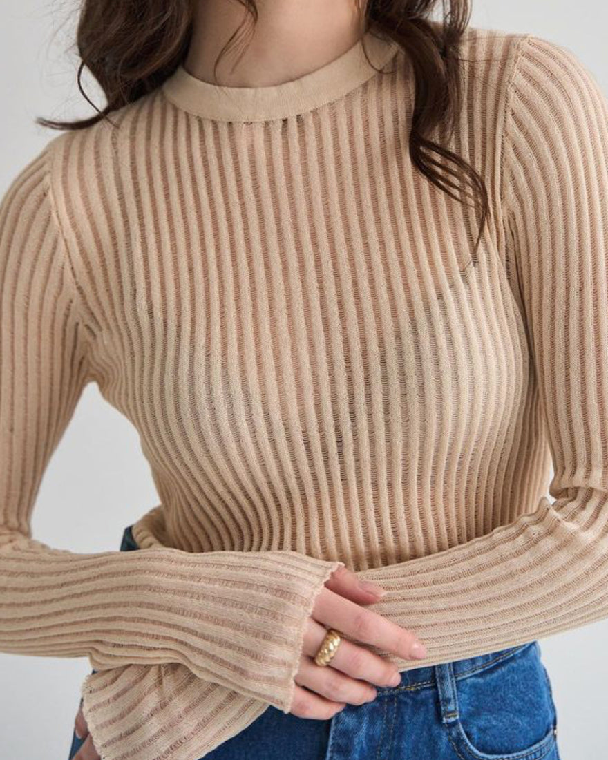 See Through Ribbed Mesh Top