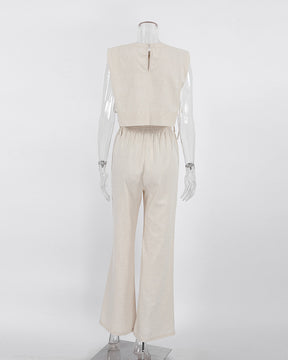 Utility Linen Two Piece Wide Leg Pants Set