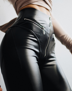 PU Tight High-Waisted Zipper Leather Pants