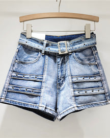 Lockere Retro-Stretch-Jeansshorts mit hoher Taille