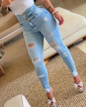 Jeans mit hohem Bund und Löchern