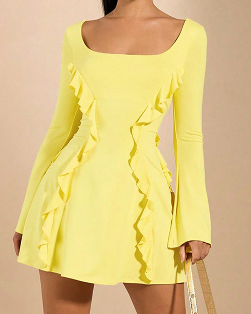 Lace Up Backless Ruffle Edge Dress