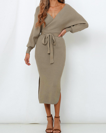 Slim V-Neck Knitted Dress