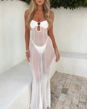 Breast-Wrapped Mesh See-Through Bodycon Dress